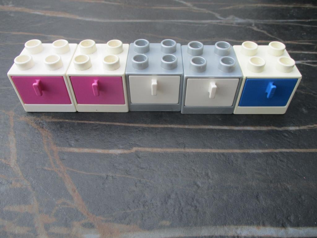 Lego Duplo set 5x ladenkast / nachtkast / kastje, Ophalen of Verzenden, Zo goed als nieuw, Complete set, Duplo