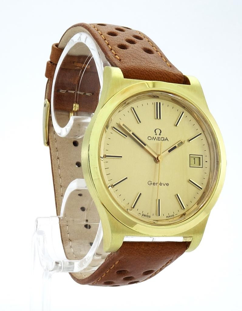 Omega Geneve 20 micron GP Vintage 1972 Excellente cond, Sieraden, Tassen en Uiterlijk, Horloges | Heren, Ophalen, Leer, Staal