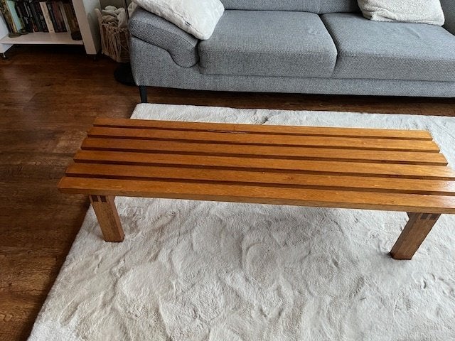 vintage design brutalist slat bench, lattenbank/tafel, Ophalen, Gebruikt, Driepersoons, 75 tot 100 cm