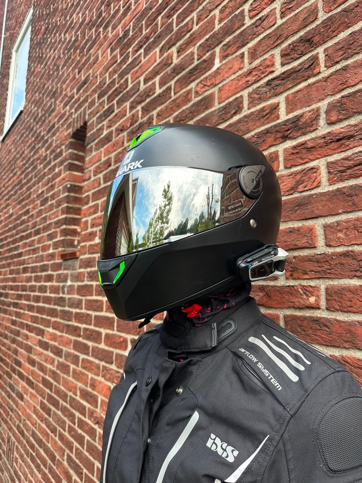 Shark motorhelm - Zwart met groene lampjes, Ophalen of Verzenden, Tweedehands, Dames, Overige typen