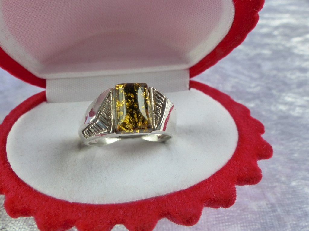 Mooie Fijne Handgemaakt Zilveren Art Deco Ring met Barnsteen, Verzenden, Zilver, Ring, Met edelsteen