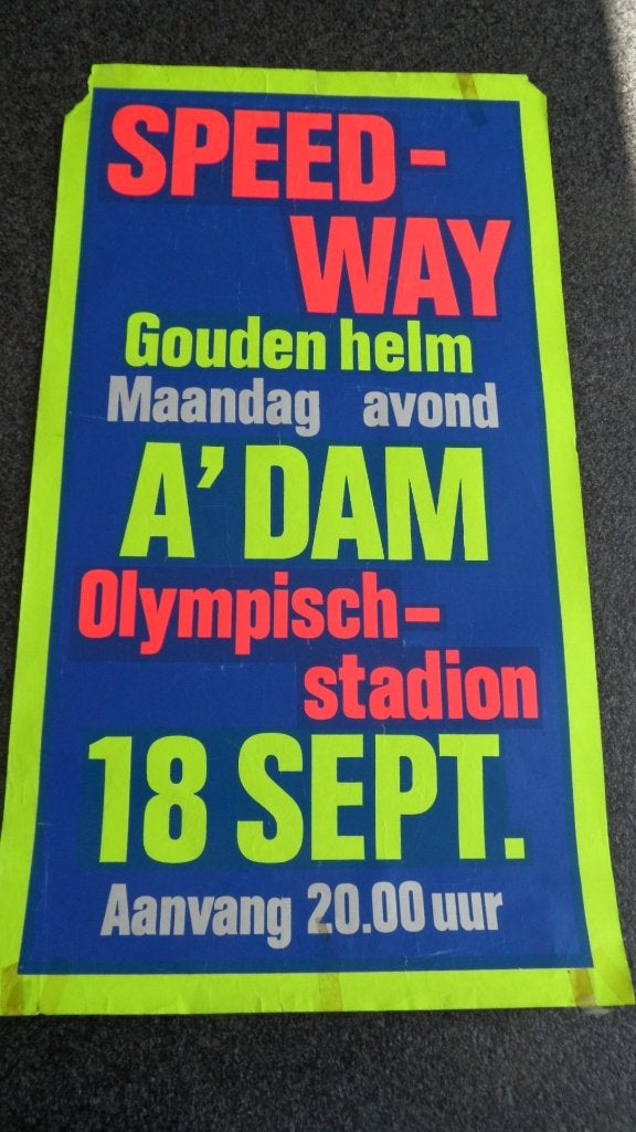 Speedway om de Gouden helm 1978 affiche. 39 x 68 cm., Verzamelen, Verzenden, Gebruikt, Reclamebord