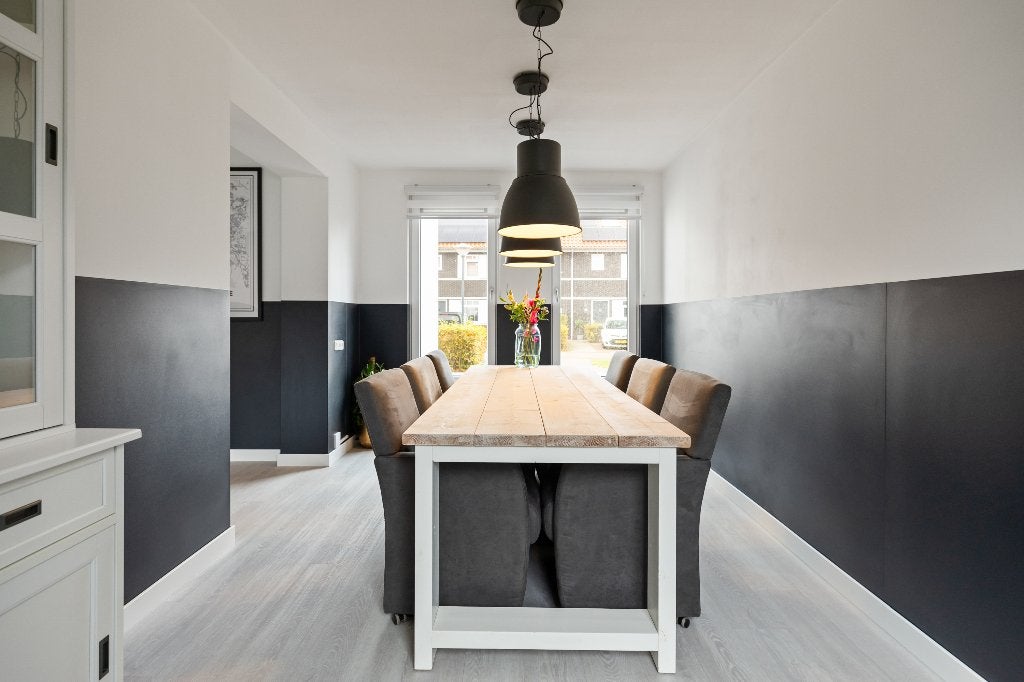 Handgemaakte vurenhouten tafel met witte poten – 260x94 cm, Ophalen, Gebruikt, 200 cm of meer, 50 tot 100 cm