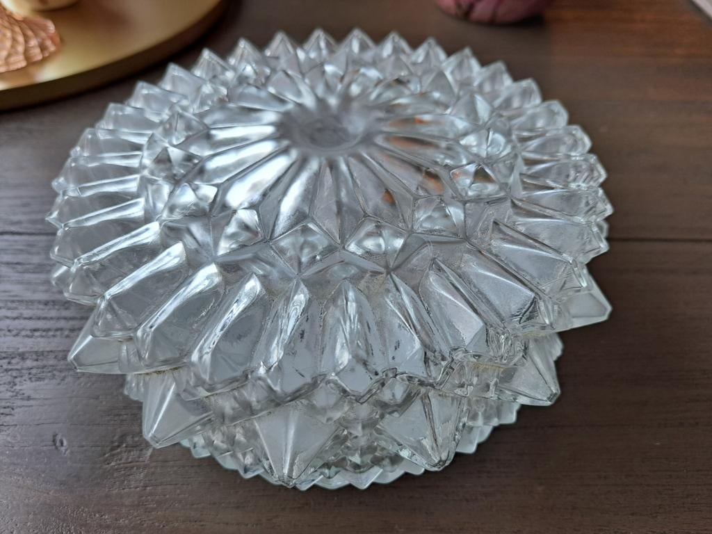Fraaie vintage glazen Massive plafondlamp | plafonnière, Ophalen of Verzenden, Gebruikt, Glas, Vintage