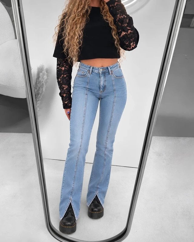 ZARA High Waist Split Jeans Blauw, Verzenden, Zo goed als nieuw, Blauw, W28 - W29 (confectie 36)