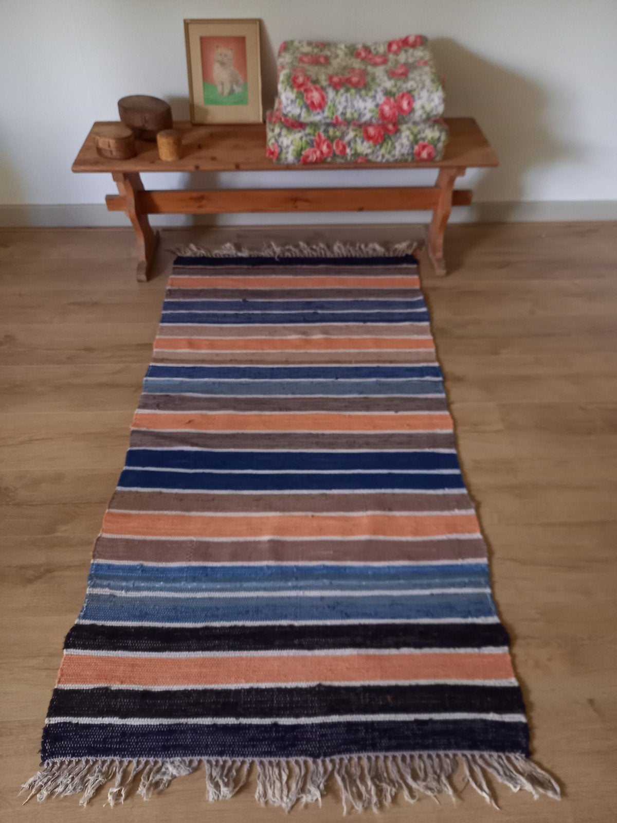 Vintage Zweeds Kleed - Handgeweven katoenen loper, Ophalen of Verzenden