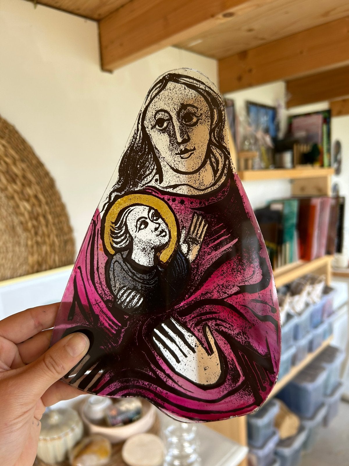 Maria en kind antiek glas, Ophalen of Verzenden