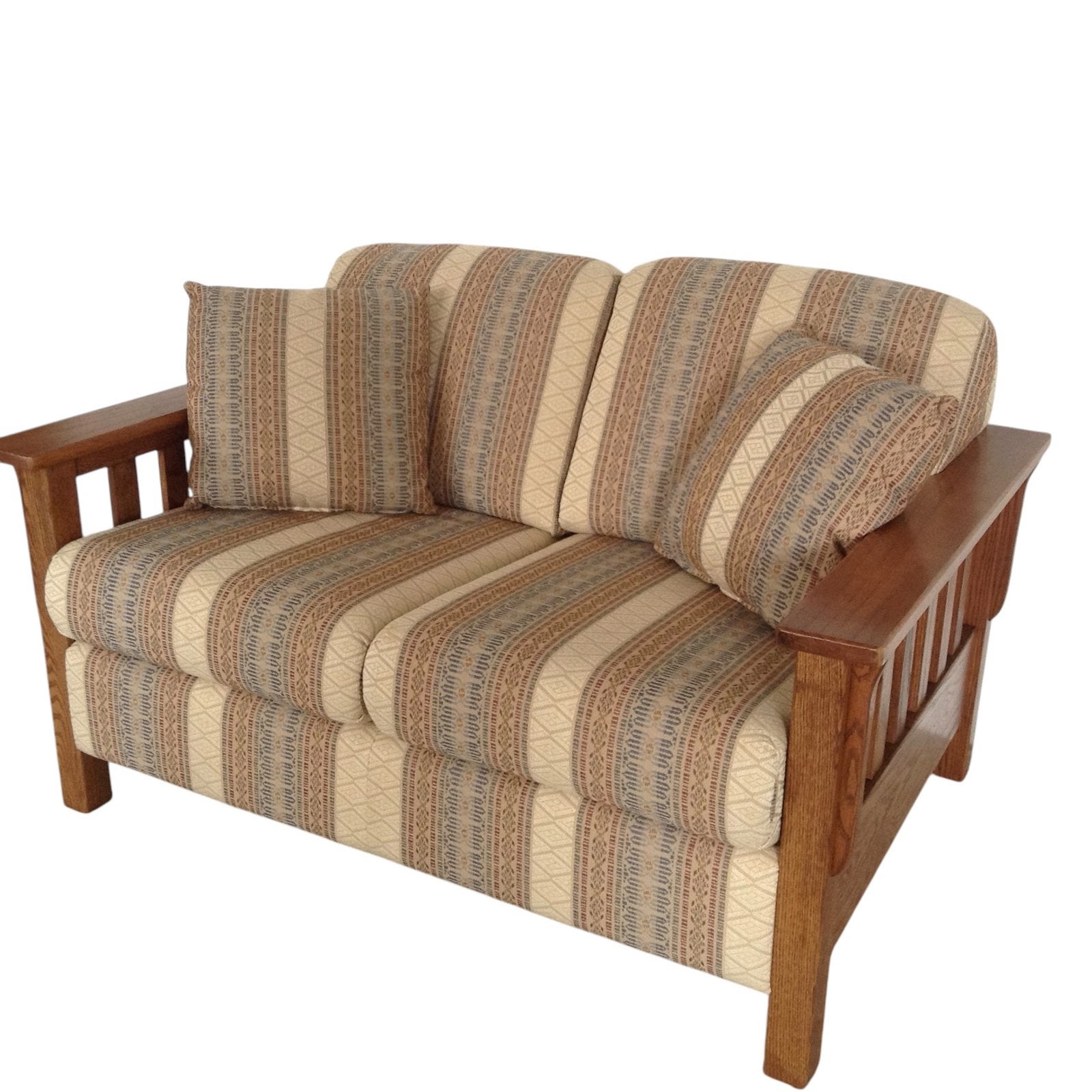 Amerikaans Vintage bank en Fauteuil  Houten frame en stof., Ophalen