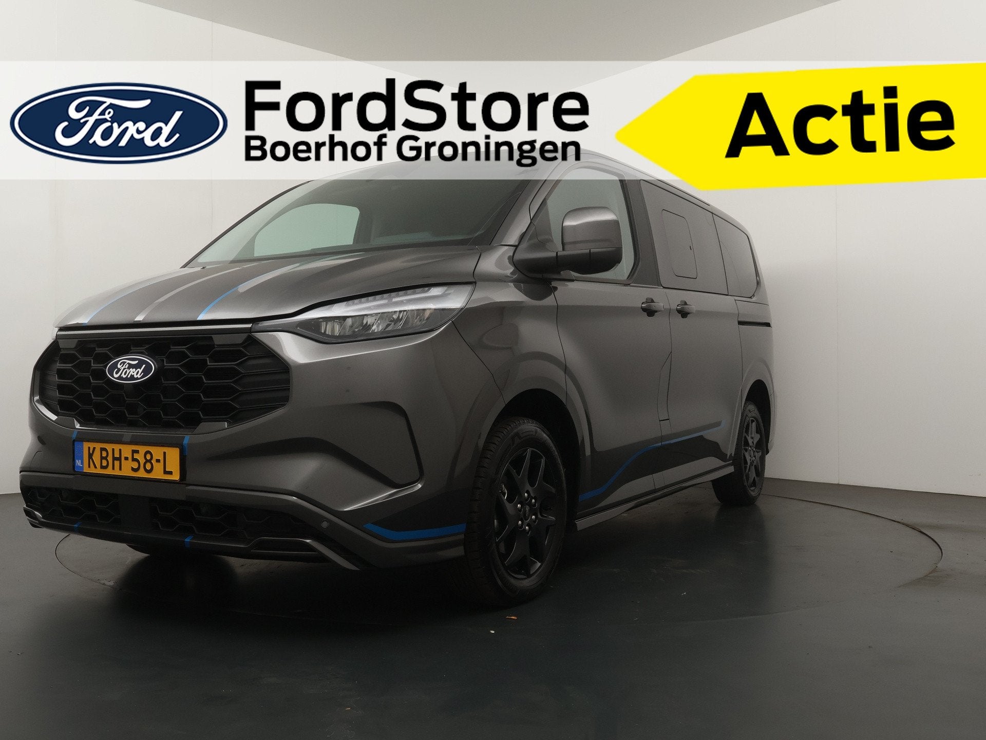 Ford Tourneo Custom Sport 340 2.5 PHEV 233 pk L1 8 persoons, Auto's, Ford, Dealer onderhouden, Gebruikt, 1850 kg, Hybride Elektrisch/Benzine