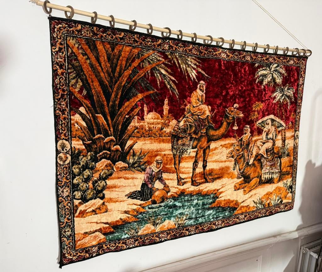 Vintage wandtapijt jaren 70 Arabische karavaan 170 x 117 cm, Info@bababoho.com, BabaBoho, Ophalen of Verzenden, Zo goed als nieuw