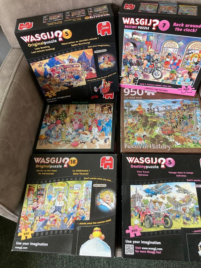 6 Wasgij puzzels, Ophalen of Verzenden, 500 t/m 1500 stukjes, Zo goed als nieuw, Legpuzzel