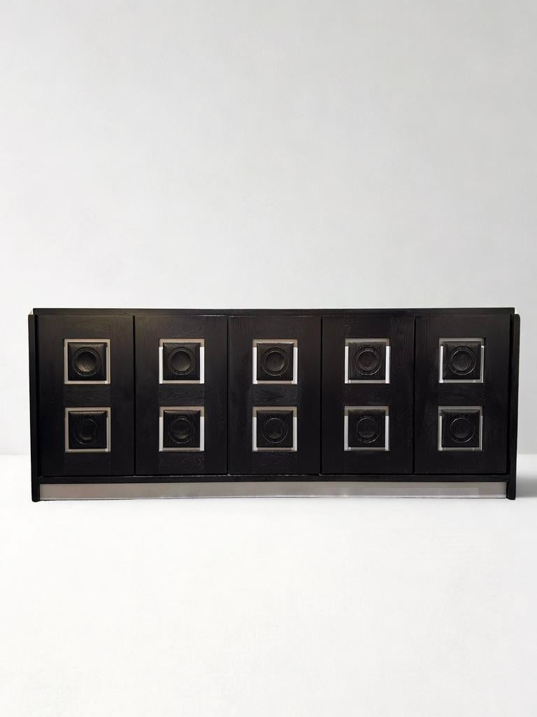 Vintage Brutalistisch Zwart Dressoir Highboard Midcentury, Ophalen of Verzenden, Zo goed als nieuw, 50 tot 75 cm, Eikenhout