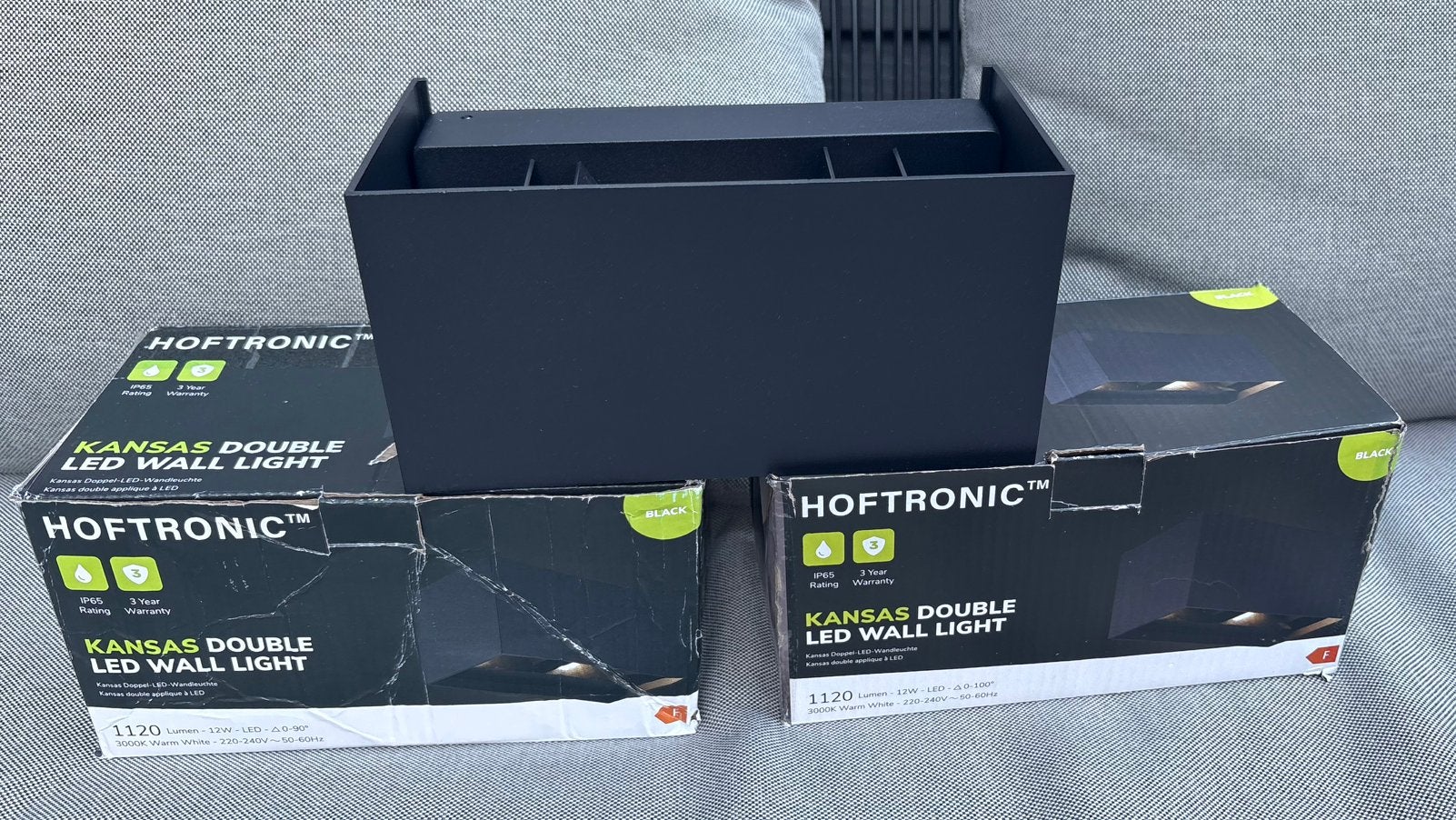2x NIEUWE HOFTRONIC Kansas Dubbele LED Wandlamp Zwart, Overige materialen, Zwart, Geschikt voor buiten, Nieuw