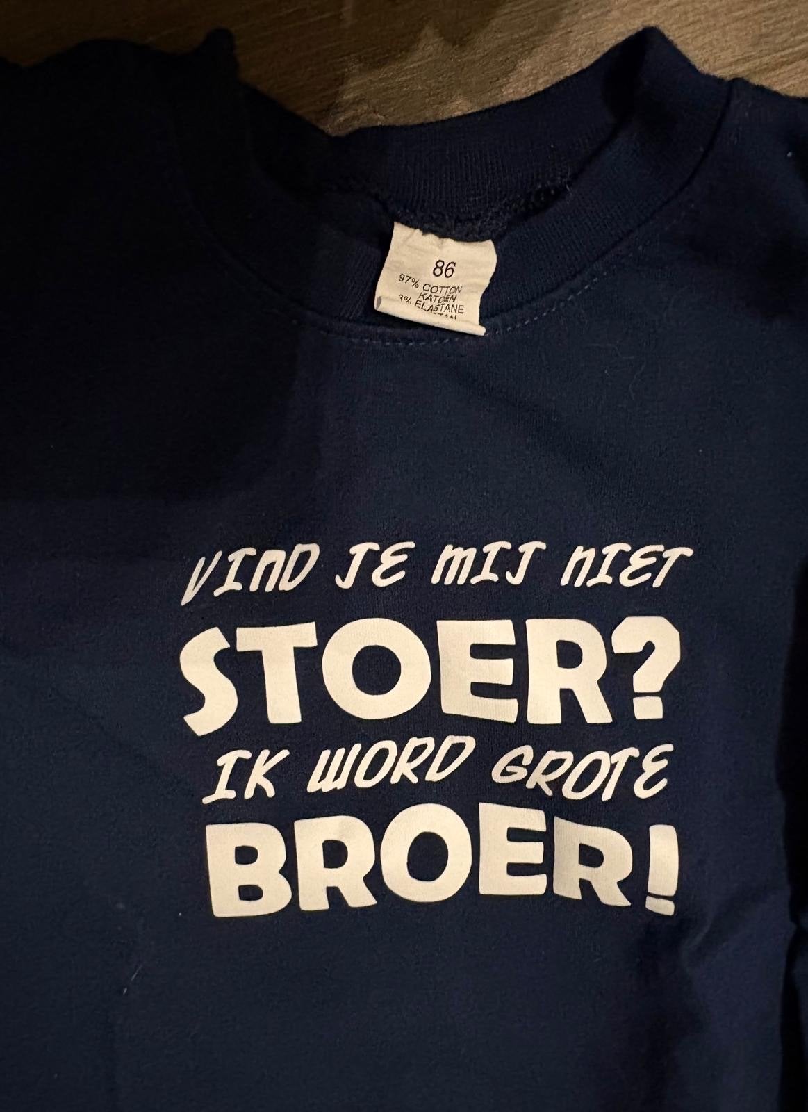 Stoere trui 'Ik word grote broer!' maat 86, Kinderen en Baby's, Babykleding | Overige, Ophalen of Verzenden, Zo goed als nieuw