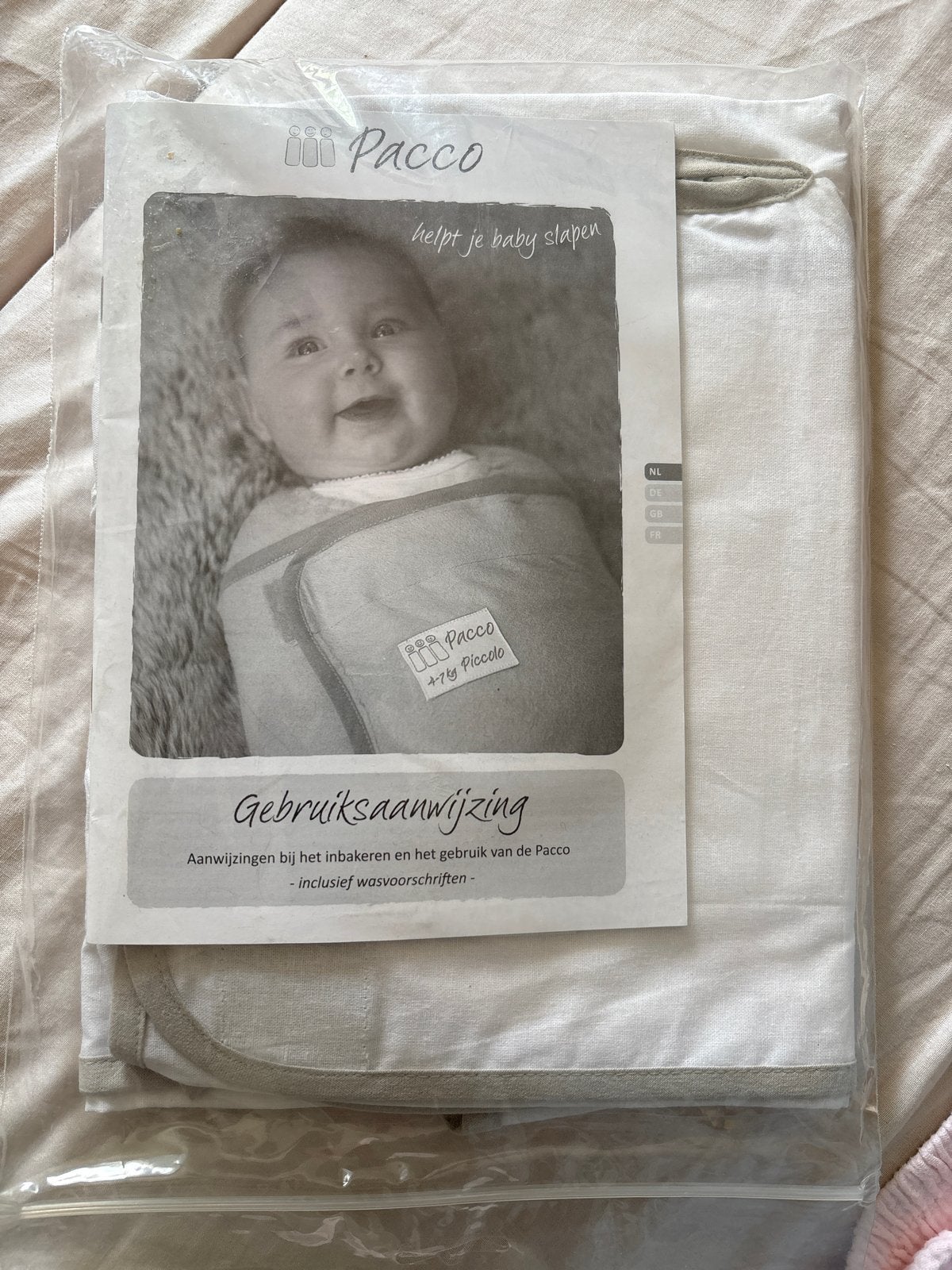 Pacco inbakerzak Plus Large Summer voor baby's tot 6 maanden, Bakerzak of Bakerdoek, Nieuw, Ademend, Wit