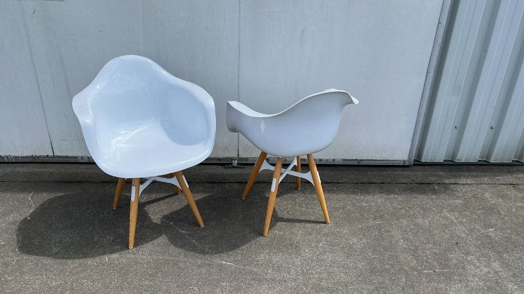 6 stuks kuipstoelen kunststof wit met arm nette staat, Huis en Inrichting, Stoelen, Wit, Zo goed als nieuw, Vijf, Zes of meer stoelen