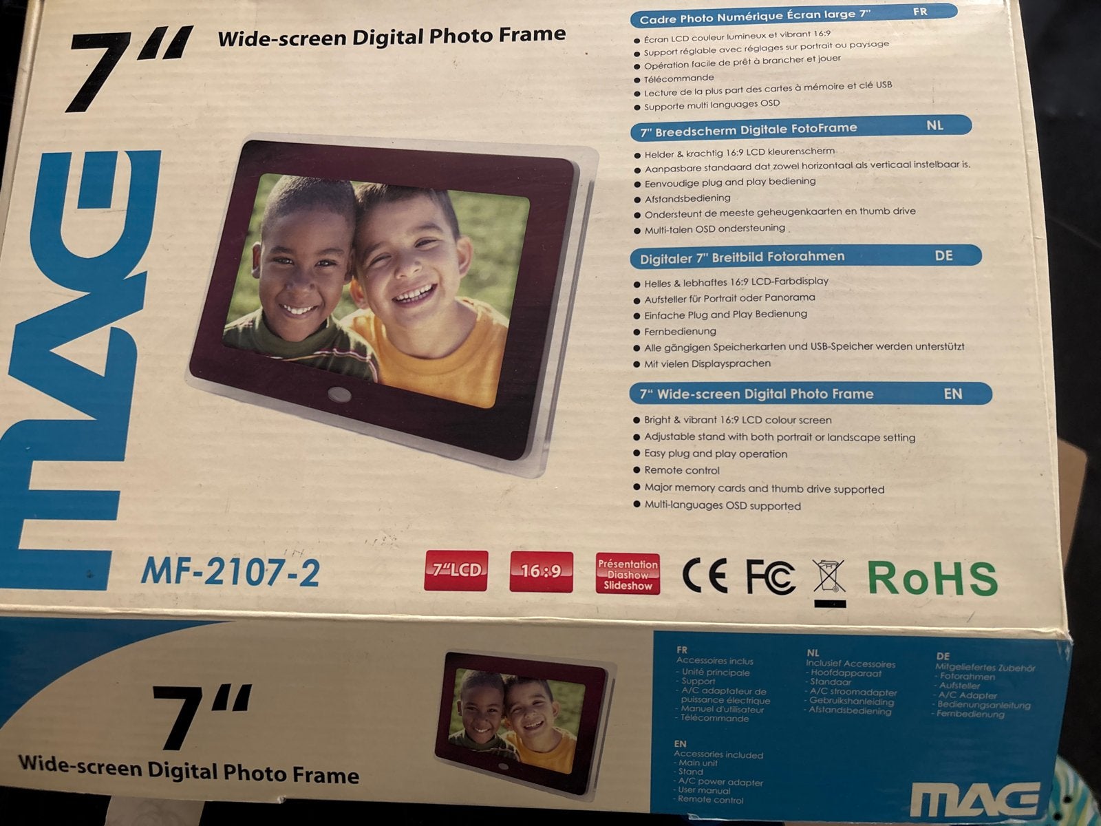 MACE Digitaal Fotolijstje 7 inch - Zonder Geheugenkaart, Ophalen, Zo goed als nieuw, Kleiner dan 8 inch, Minder dan 1 GB