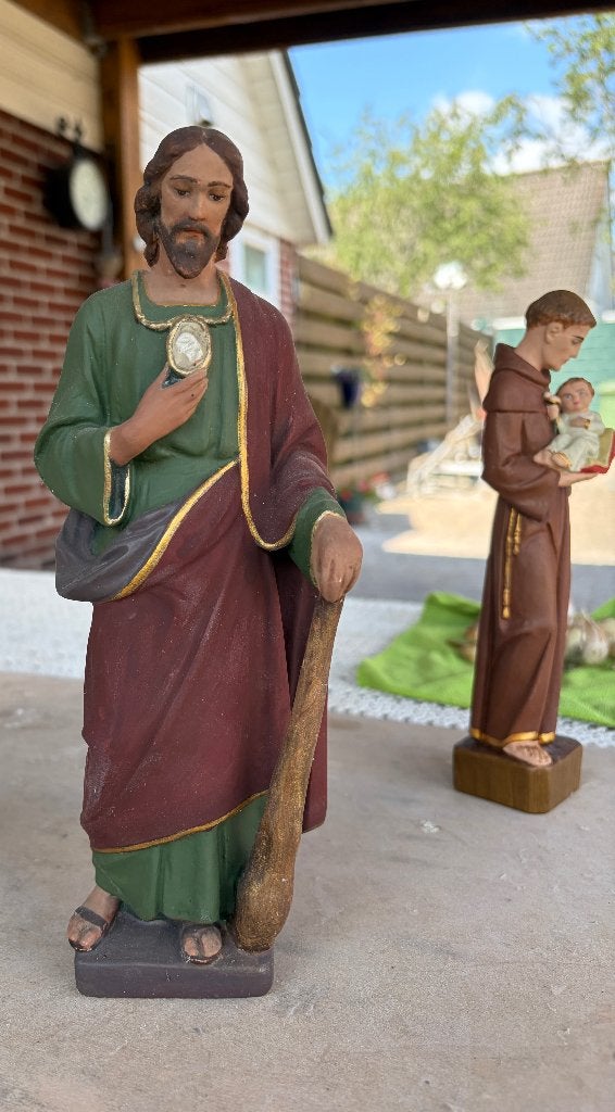 Mooie antiek Sint Judas Thaddeus beeld 25 cm., Antiek en Kunst, Antiek | Religie, Verzenden