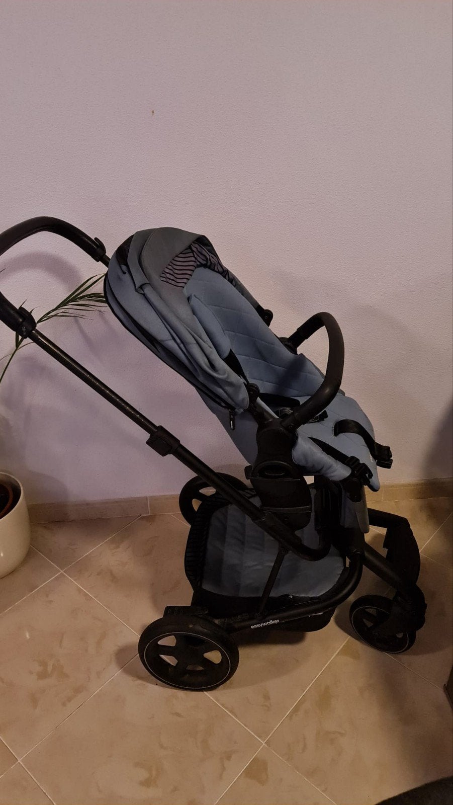 Easywalker Ijsblauwe Kinderwagen met Reiswieg, Gebruikt, Verstelbare duwstang, Ophalen, Kinderwagen