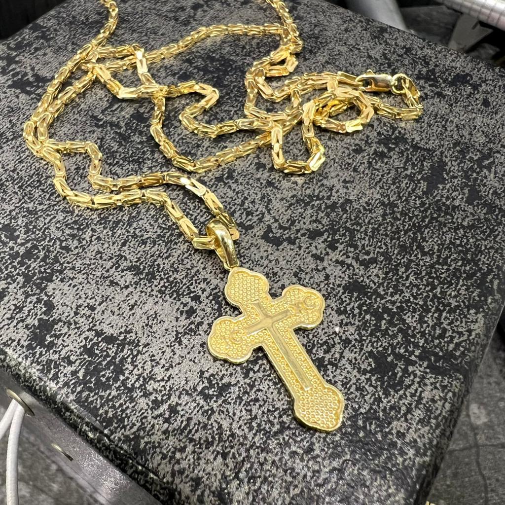 14 karaat gouden koningsketting met kruis hanger, Ophalen of Verzenden, Zo goed als nieuw, Goud