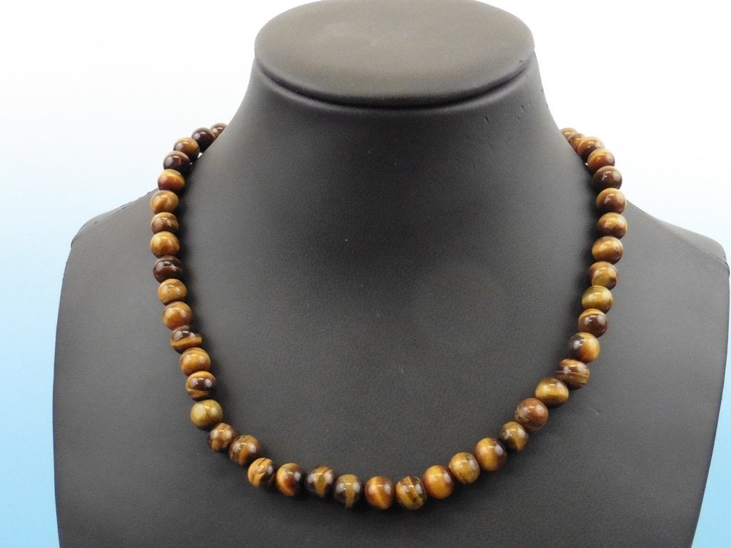 Tijgeroog collier met zilveren slot                      D42