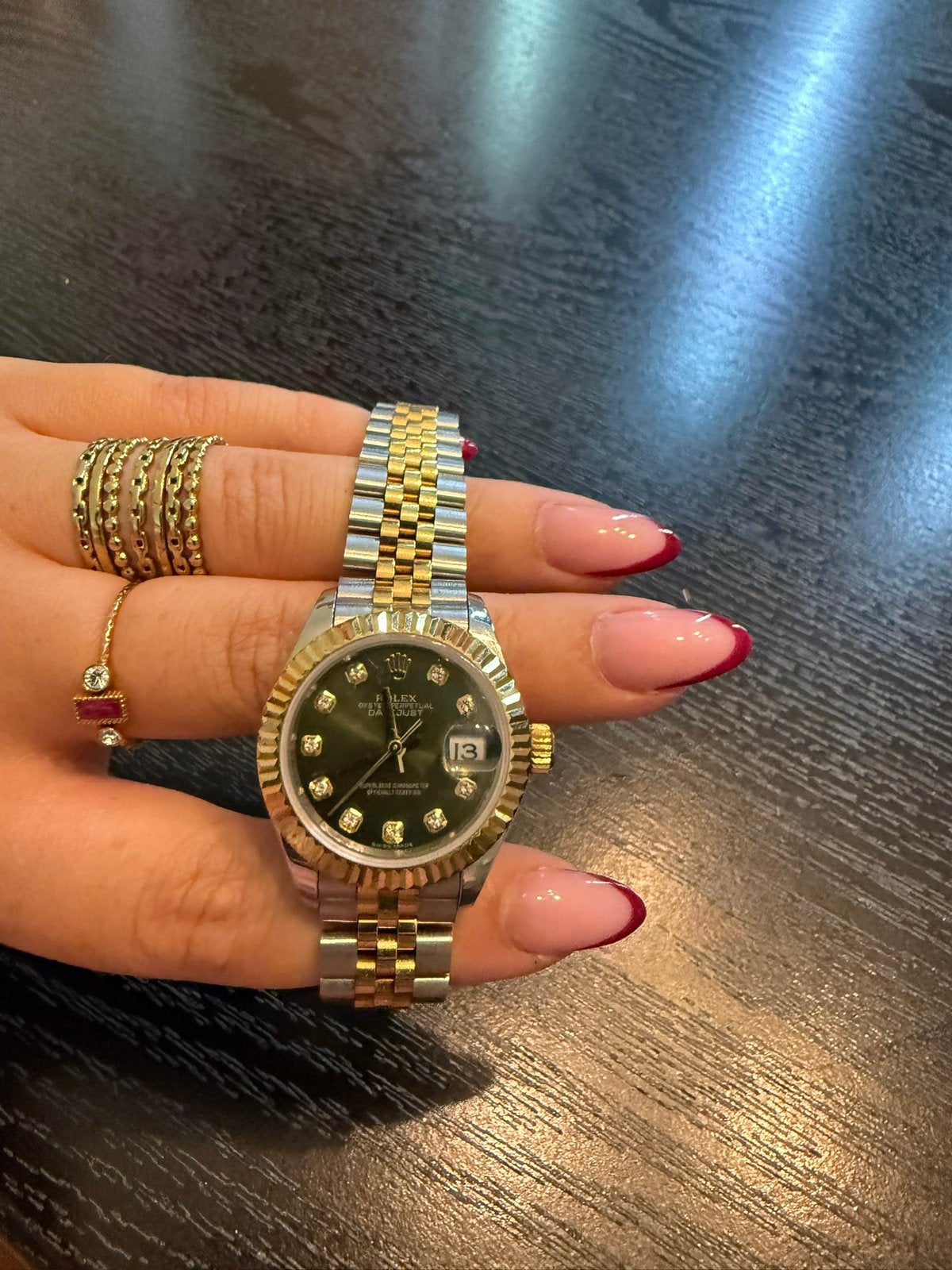 Horloge schakel datejust steentjes diamantjes zilver goud, Overige merken, Staal, Polshorloge, Ophalen of Verzenden