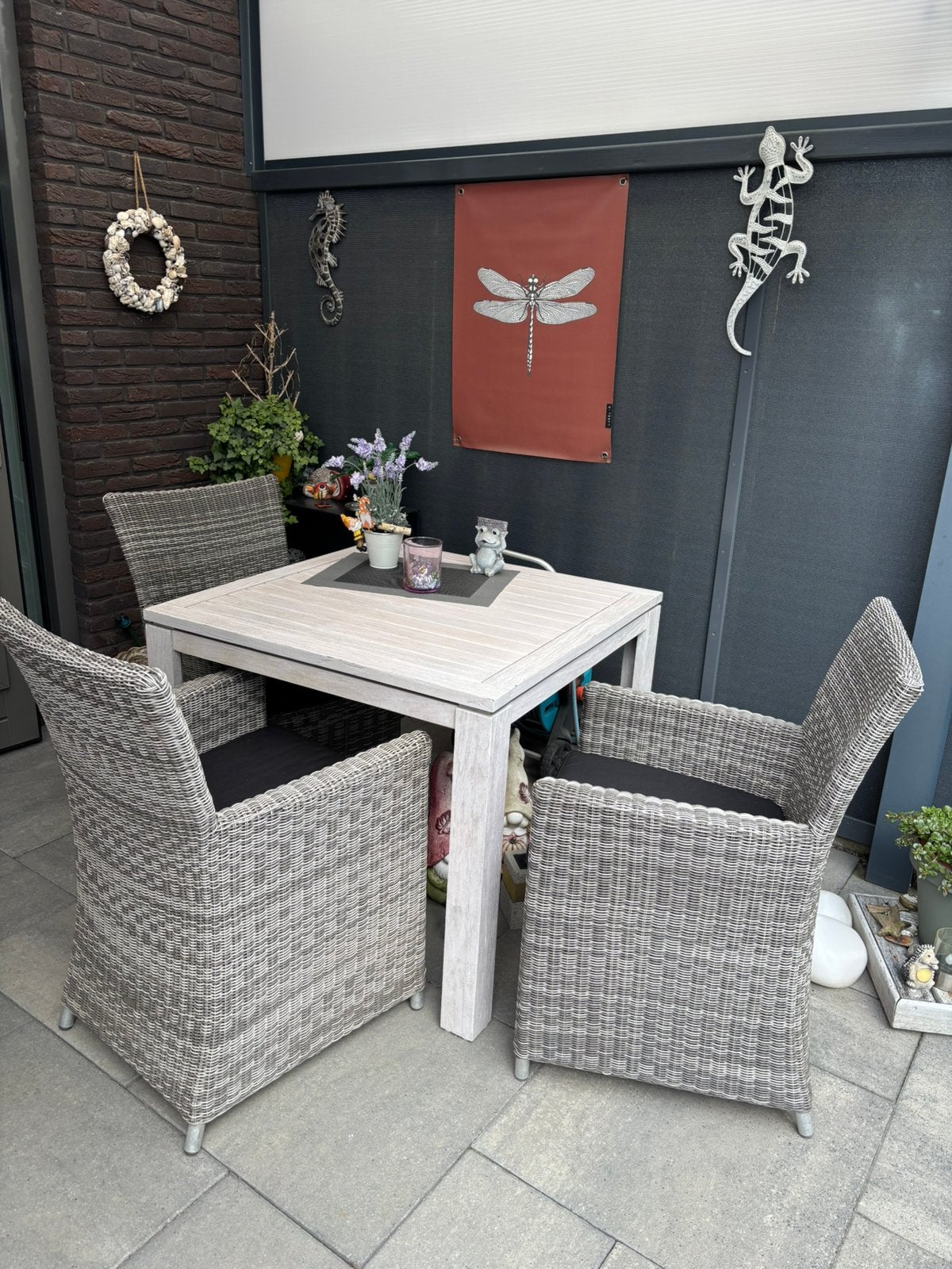 Tuinset  teakhouten tafel 4 stoelen, Tuin en Terras, Ophalen, 4 zitplaatsen, Teakhout, Zo goed als nieuw
