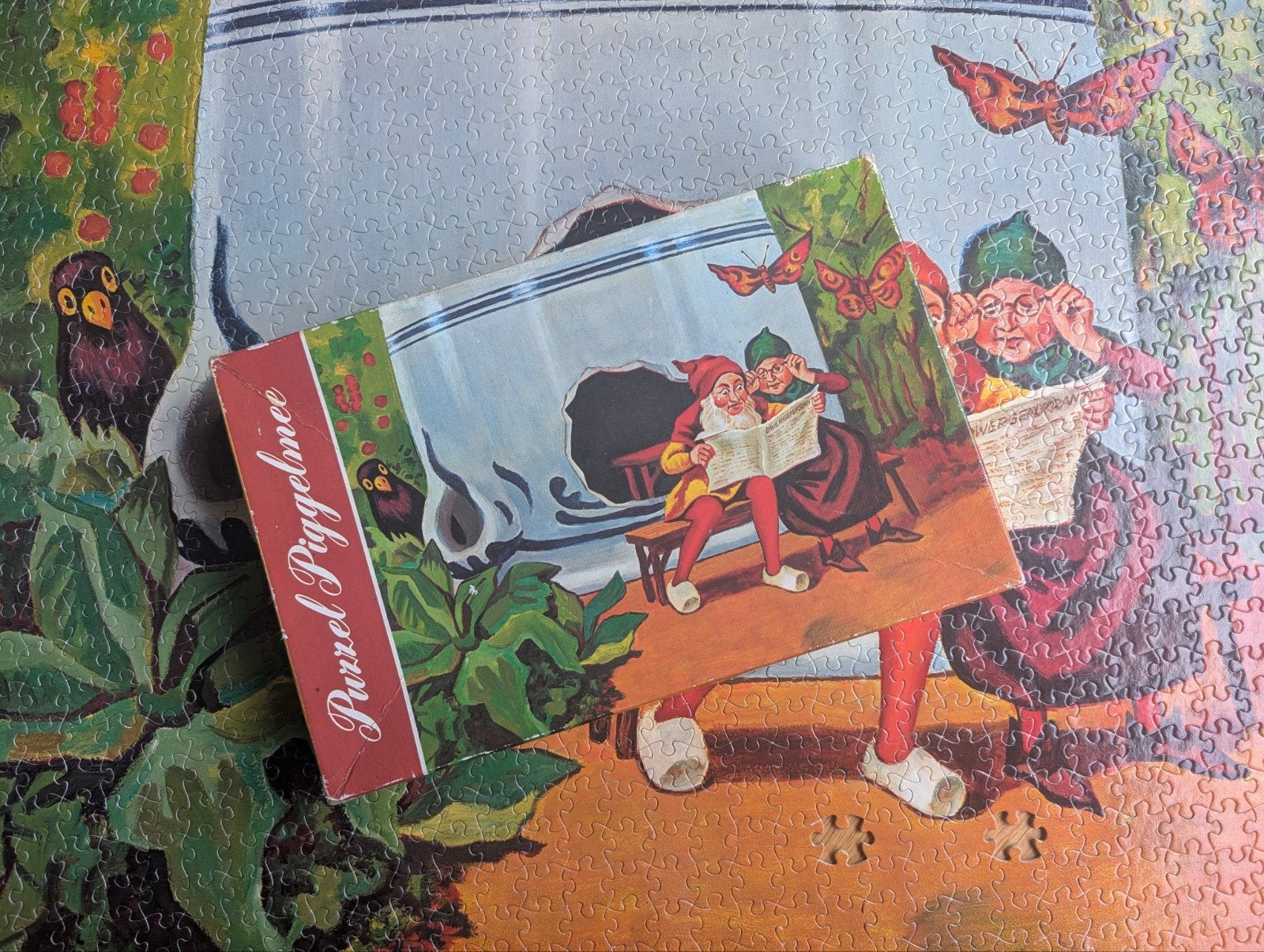Vintage Piggelmee puzzel Van Nelle 1000 stukjes, Ophalen of Verzenden, 500 t/m 1500 stukjes, Gebruikt, Legpuzzel