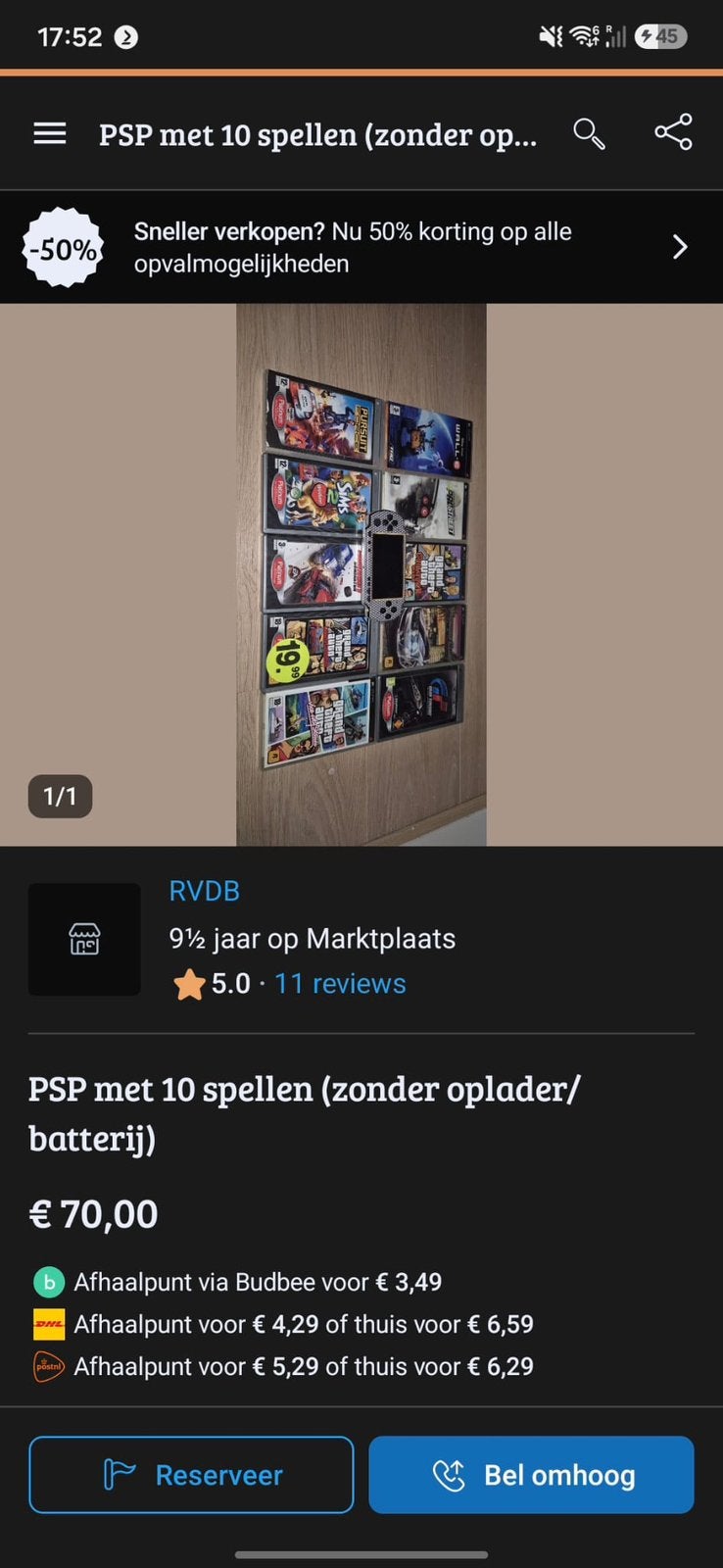 PSP met 10 spellen (zonder oplader/batterij), Spelcomputers en Games, Verzenden