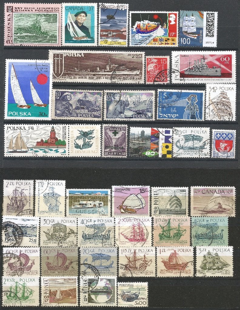 Kavel 40 postzegels met schepen & boten, Verzenden, Gestempeld, Overige thema's