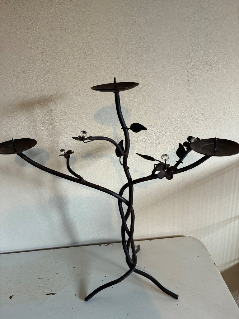 Vintage smeedijzeren kaarsenhouder - takken en bloemen, Ophalen of Verzenden