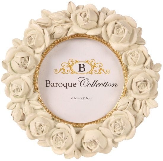 Barok Fotolijst 7.7x7.7 cm - Crème Resin, Huis en Inrichting, Kunststof, 14 cm, Met sierrand, Ophalen of Verzenden