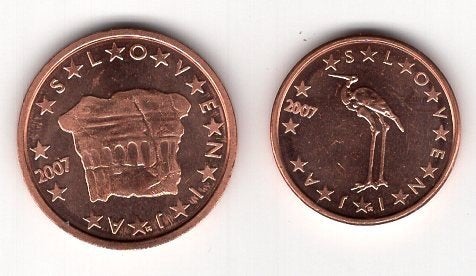 1 en 2 Eurocent Slovenie 2007 - UNC, Verzenden, Slovenië, Overige waardes, Setje