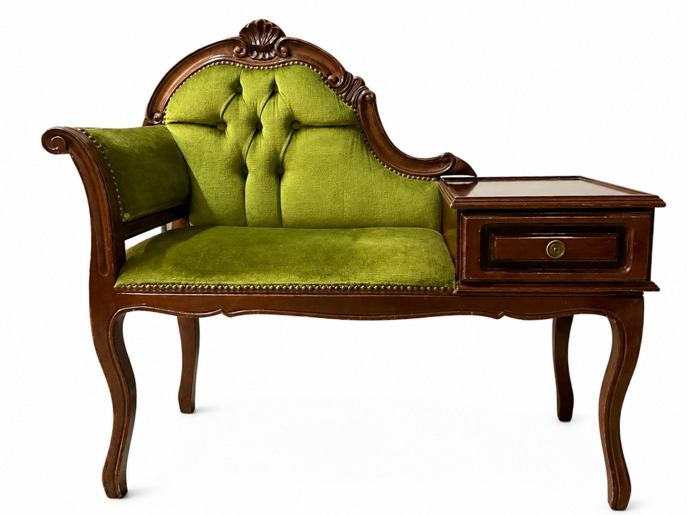 Vintage Telefoonbankje met Groen Fluweel, Ophalen