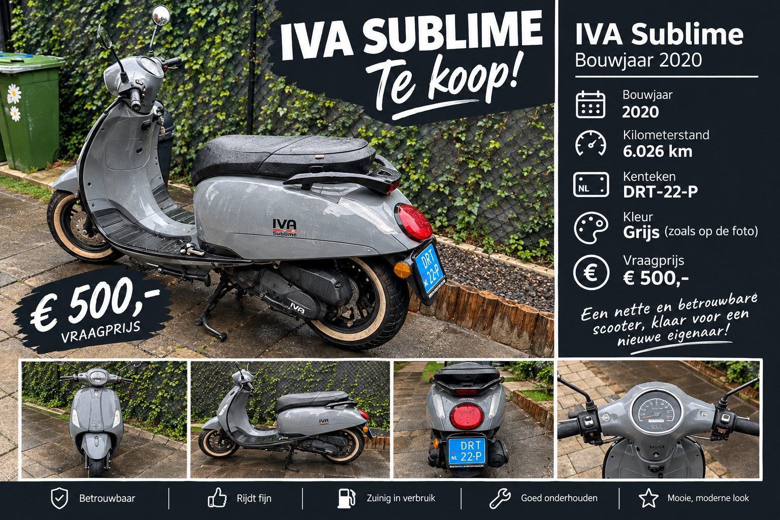 IVA Sublime Scooter uit 2020 - Nette staat, 6.026 km, Ophalen, Gebruikt, Maximaal 45 km/u, Benzine