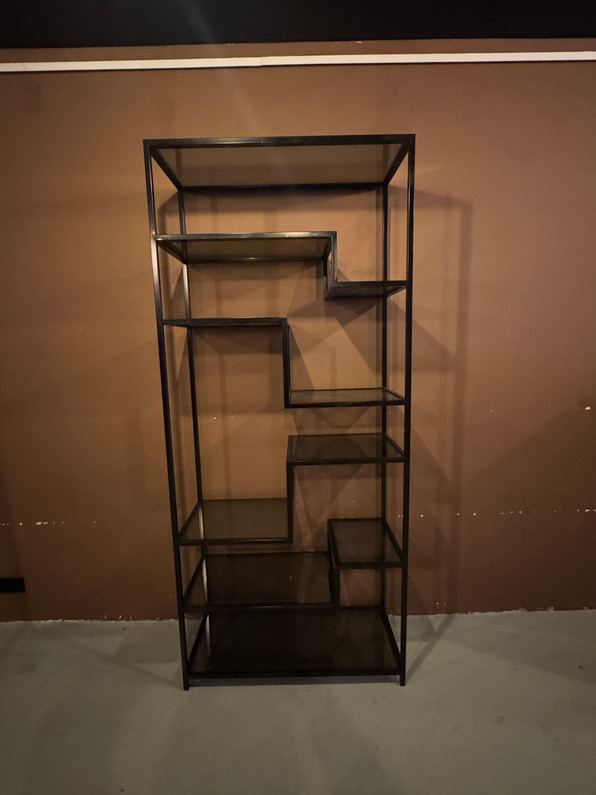 Luxe metalen rek met spiegelglas - 220 cm lang, Ophalen of Verzenden, Gebruikt