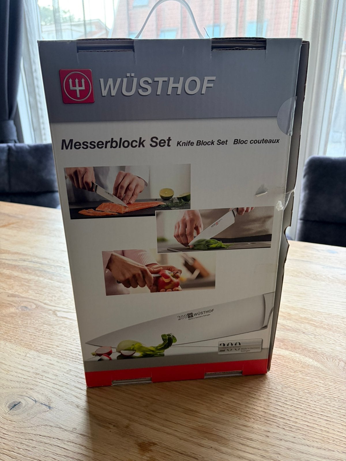 Wusthof messenset + bruine blok, Huis en Inrichting, Ophalen, Bestekset, Nieuw, Rvs of Chroom