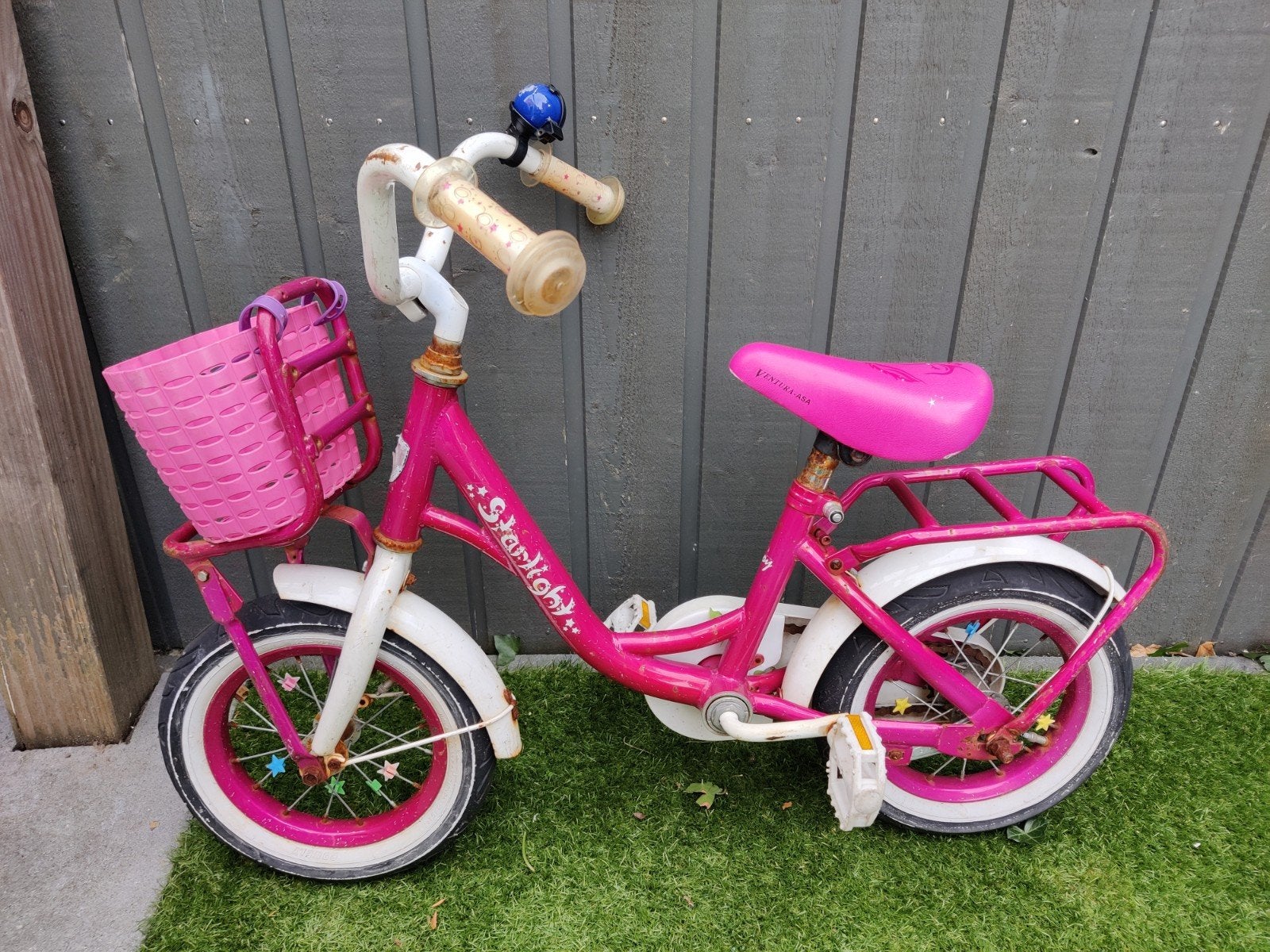 Roze kinderfiets Starlight met mandje, Fietsen en Brommers, Ophalen, Terugtraprem, Zijwieltjes, Gebruikt