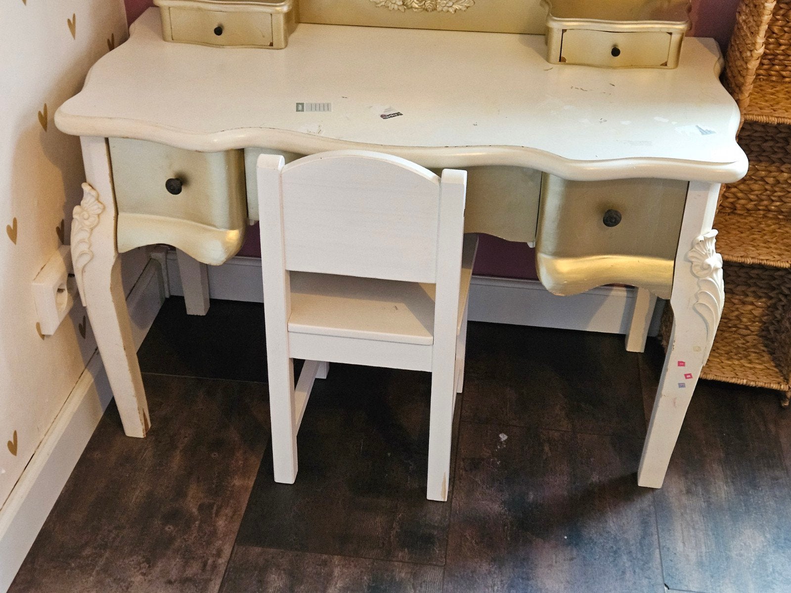 Vintage kaptafel met spiegel en stoeltje, Ophalen, Gebruikt, Vintage, Klassiek, 50 tot 100 cm
