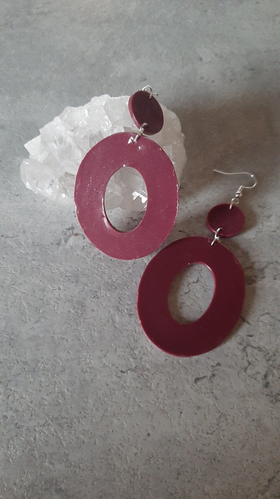 Handgemaakte Epoxy Oorbellen - Bordeaux Rood, Ophalen of Verzenden, Nieuw, Rood, Overige materialen