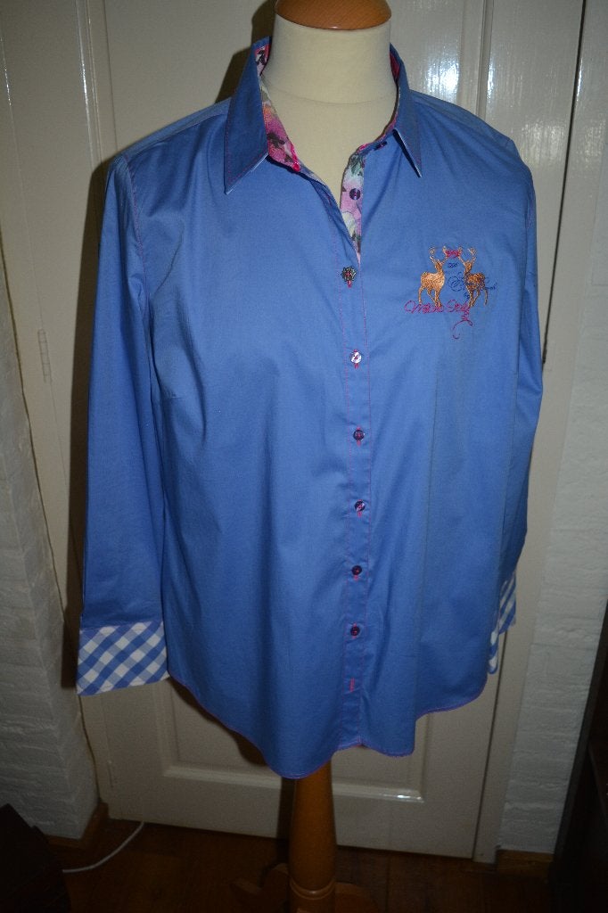 Milano Italy, helder blauw sierlijke blouse, mt 44/46, Blauw, Maat 42/44 (L), Ophalen of Verzenden, Zo goed als nieuw