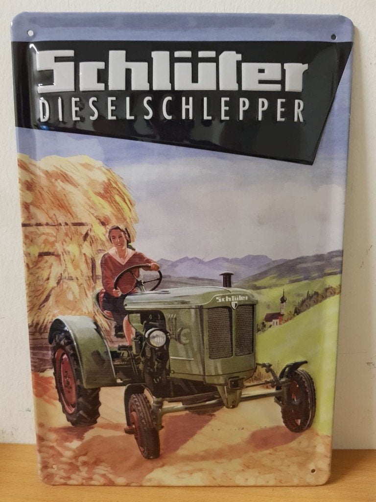 Schluter Dieselschlepper Tractor relief metalen reclamebord