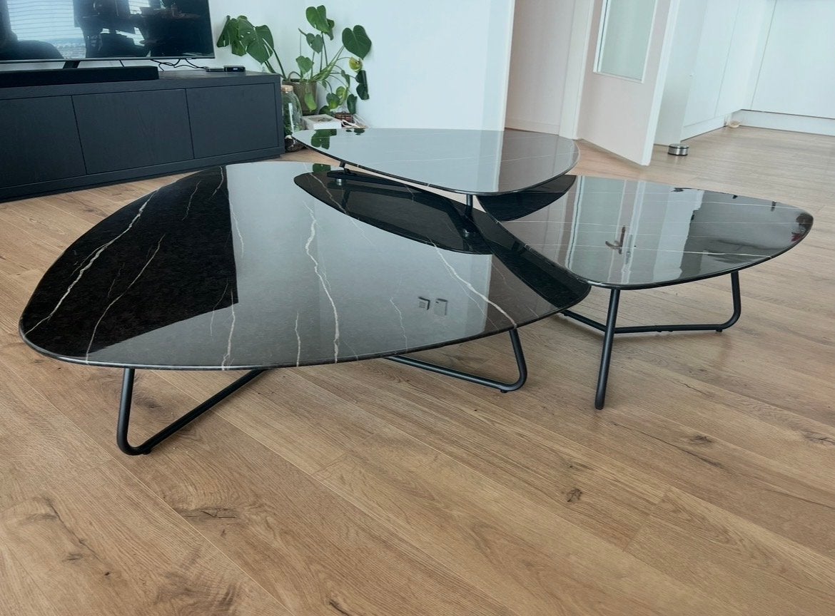 Eleonora Neno Zwart Salontafel Marmerlook - Set van 3, Ophalen, 100 tot 150 cm, 50 tot 100 cm, Zo goed als nieuw