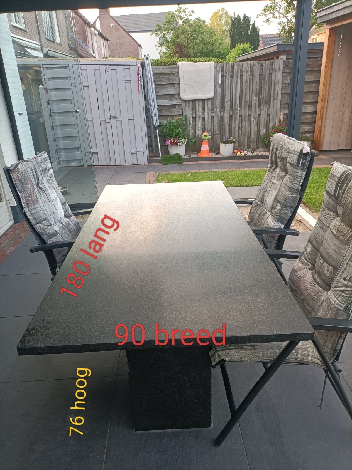 Granieten tuintafel 180x90x76 cm, Tuin en Terras, Tuintafels, Gebruikt, Rechthoekig, Overige materialen, Ophalen