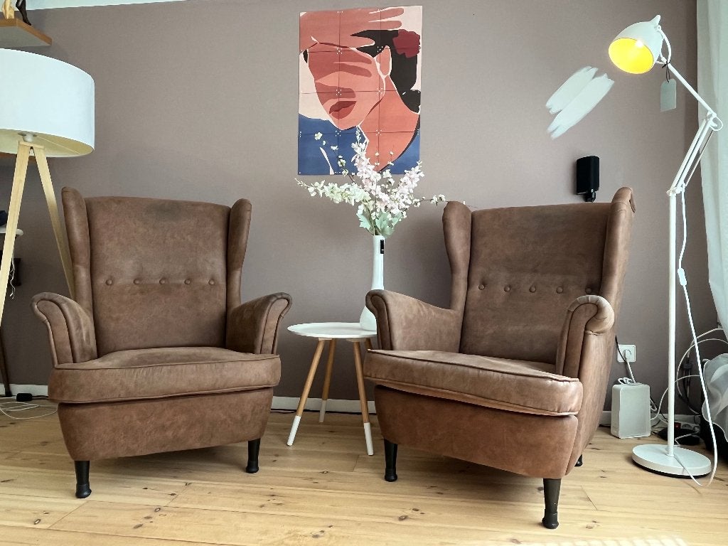 Ikea  Strandmom fauteuil Bruin, Ophalen, Gebruikt, 75 tot 100 cm, Stof