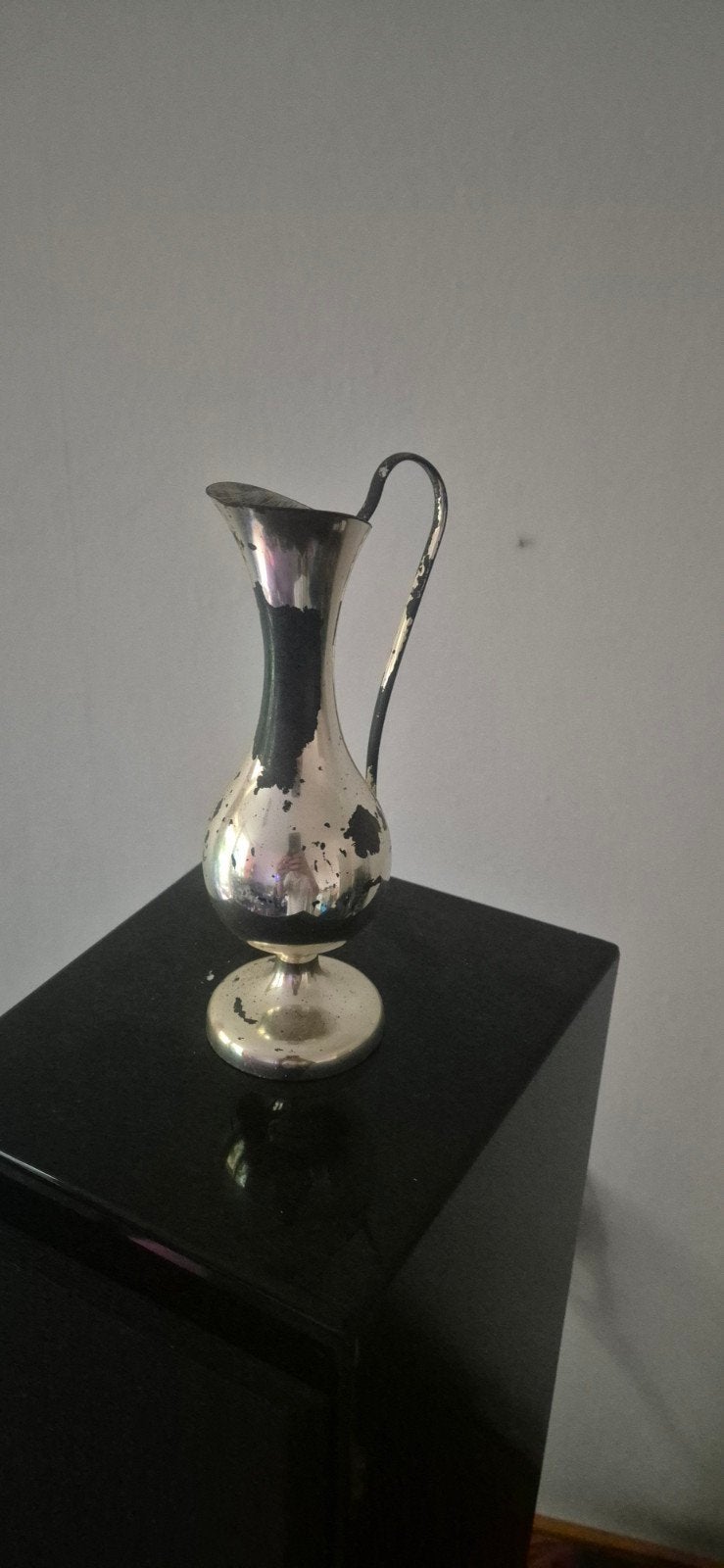 Vintage zilverkleurige kan/vaas met handvat, Antiek en Kunst, Ophalen