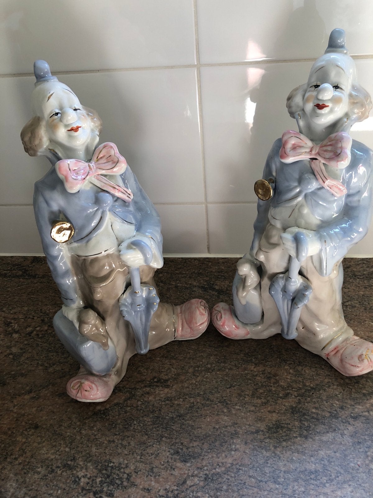 2 Mooie Porseleinen Clowns Beeldjes - Vintage Decoratie, Ophalen of Verzenden