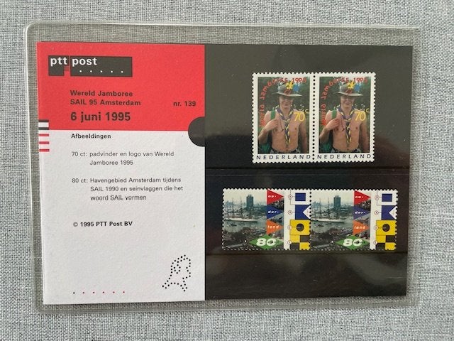 Postzegelmapje PZM139 Wereldjamboree en Sail Amsterdam 1995, Ophalen of Verzenden, Postfris, Overige thema's