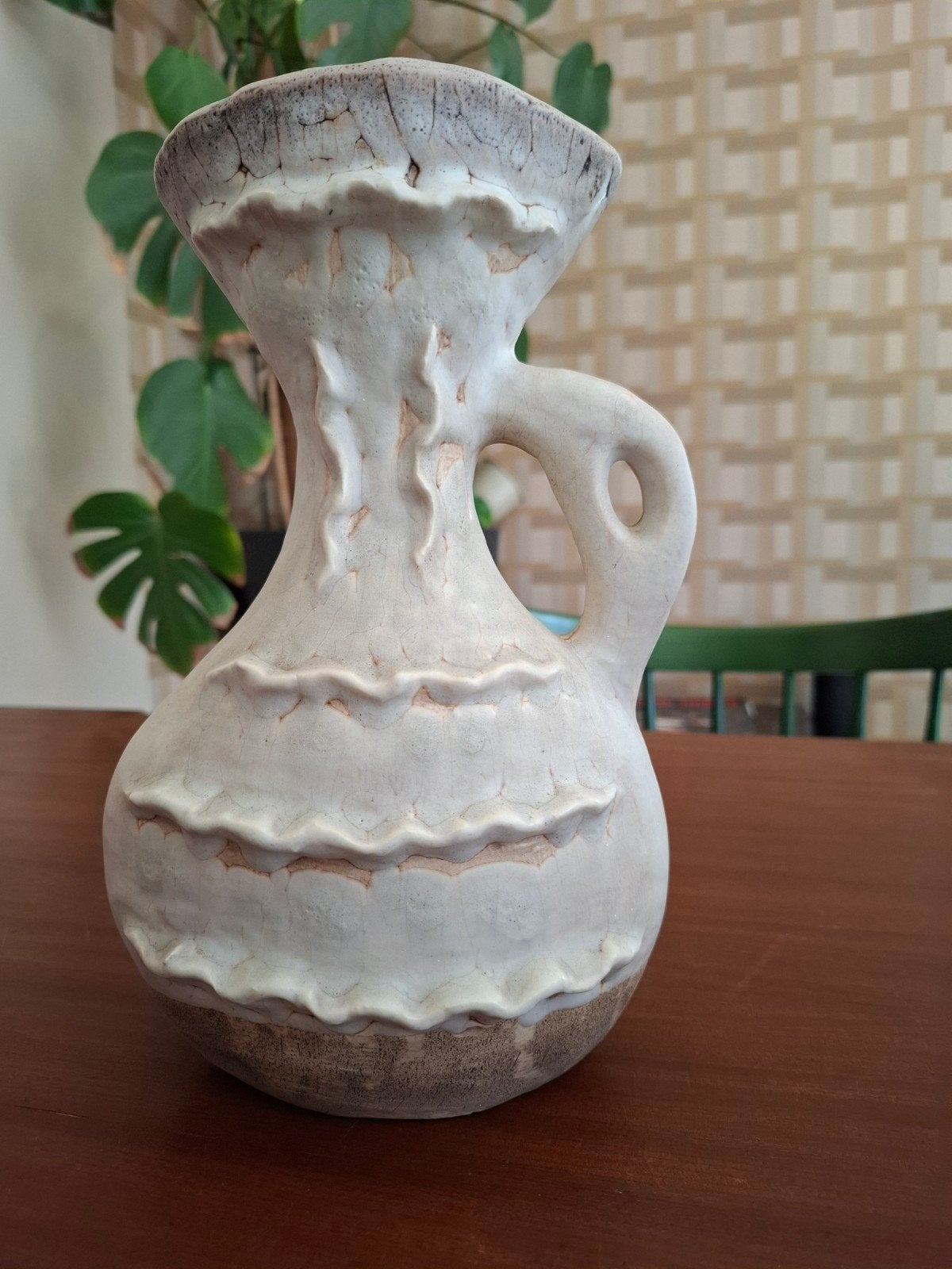 Vintage Ravelli Keramiek Vaas - Crème Wit met Handvat, Ophalen of Verzenden