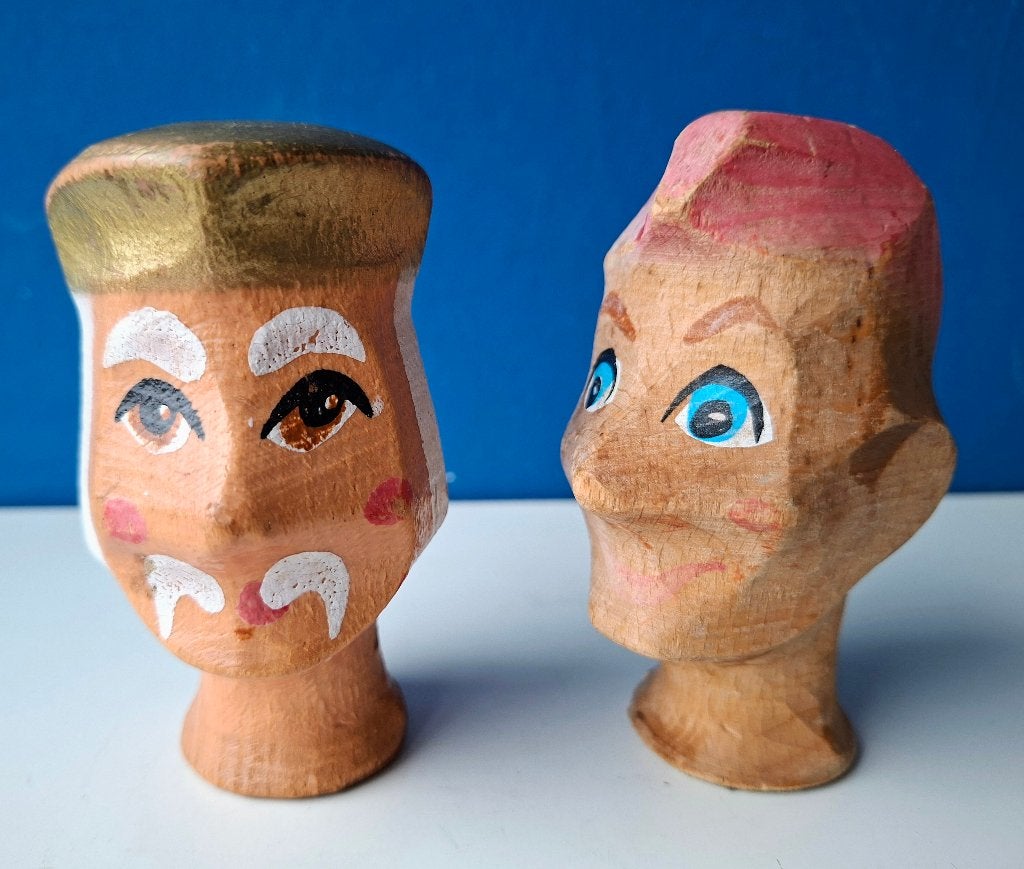 Houten koppen /Poppenkastpoppen/Koning en Jan Klaasen, Ophalen of Verzenden, Gebruikt
